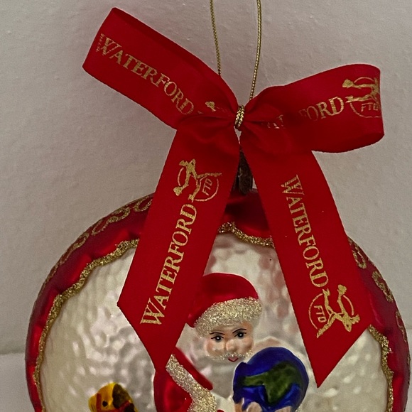 Vintage Waterford Christmas Ornament Blown Glass Two Sided Santa Claus Globe Toy - Picture 11 of 14
